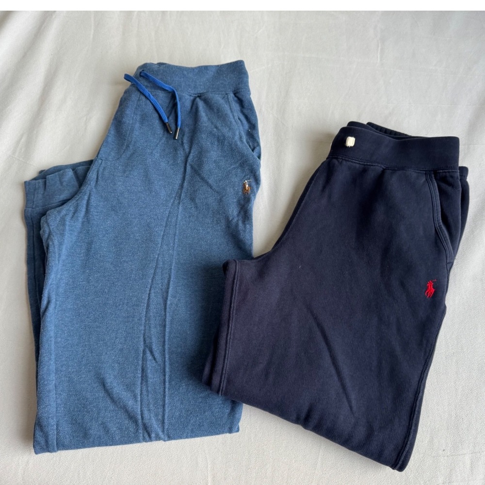 Polo Ralph Lauren Boys Joggers Set 2pk Navy Heather Blue L 14-16 Preppy Athletic